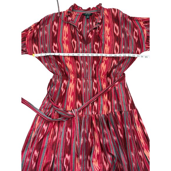 Lauren Ralph Lauren Black Label Dress Geo-Stripe Belted Cotton Voile Dress Sz 12 - Picture 6 of 9